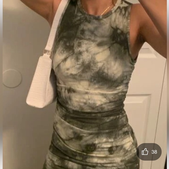 NEW l Tie Dye Drawstring Ruched Side Rib-Knit Dress - Picture 2 of 3